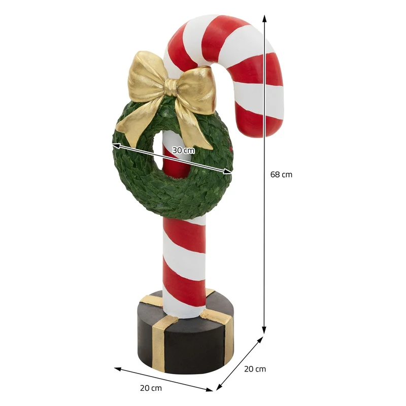 ECD Germany | Zuckerstange-Figur mit LED-Beleuchtung 68 cm Rot-Weiß Weihnachtsdeko Innen Zuckerstange-Stab mit Kranz Weihnachtsfigur Batteriebetrieben