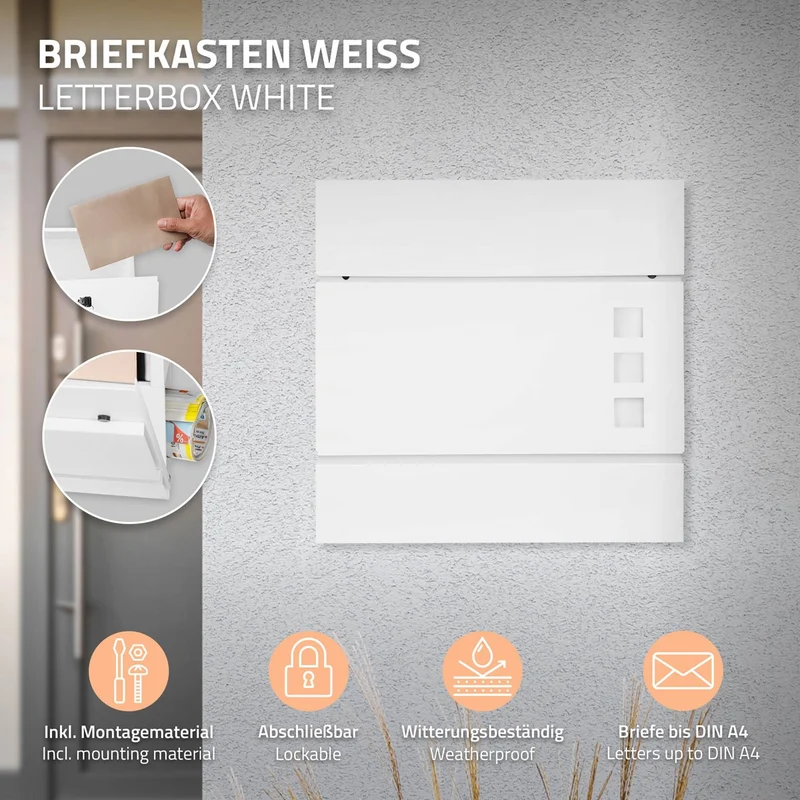 ML-Design | Briefkasten mit Zeitungsfach 37x10,5x36,5 cm aus Stahl Moderner Design