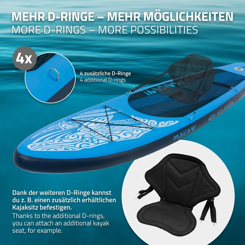 B-Ware Stand Up Paddle aufblasbares SUP Board Makani 320x80x15 cm in Blau aus PVC inkl. Pumpe und Tragetasche