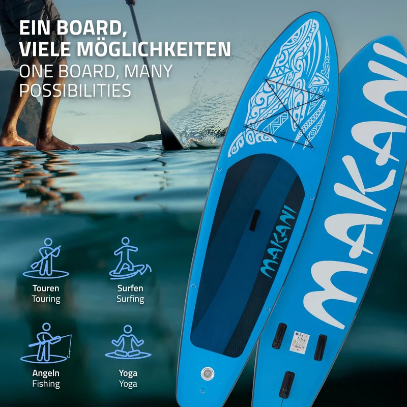 B-Ware Stand Up Paddle aufblasbares SUP Board Makani 320x80x15 cm in Blau aus PVC inkl. Pumpe und Tragetasche