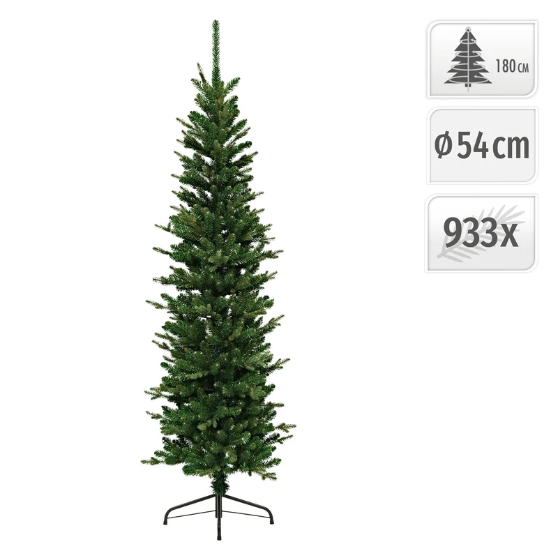 ECD Germany | Künstlicher Weihnachtsbaum Naturgetreu 180 cm Kunststoff Grün Tannenbaum Christbaum mit Standfuß Weihnachtsdeko Innen Kunstbaum schmal
