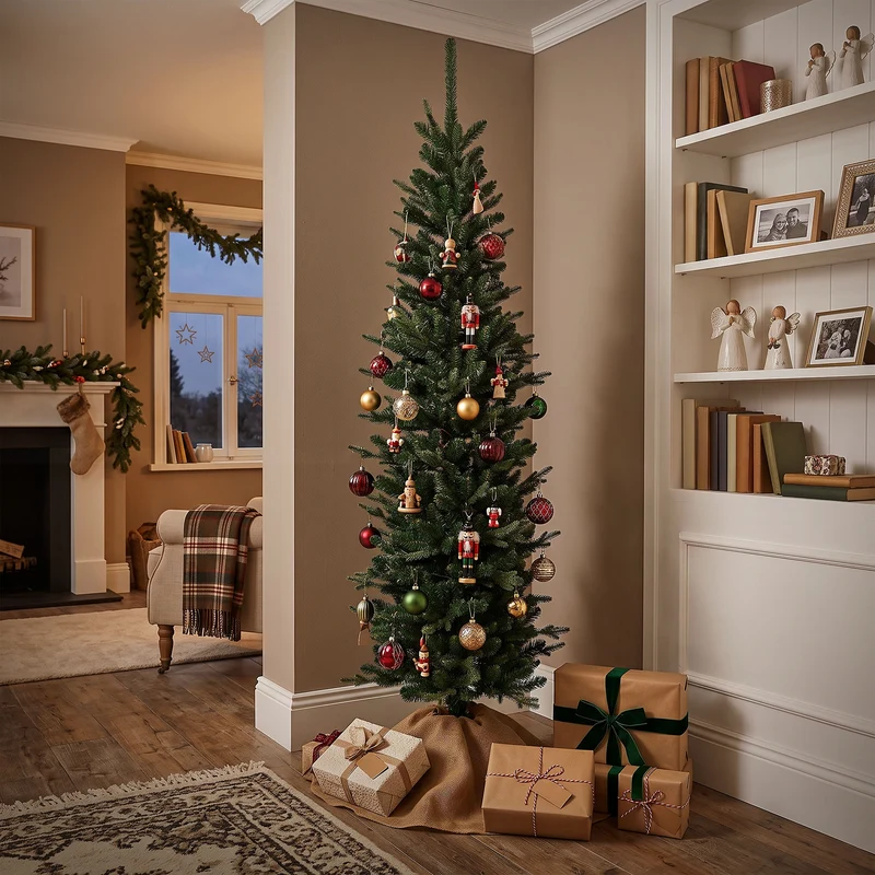 ECD Germany | Künstlicher Weihnachtsbaum Naturgetreu 180 cm Kunststoff Grün Tannenbaum Christbaum mit Standfuß Weihnachtsdeko Innen Kunstbaum schmal