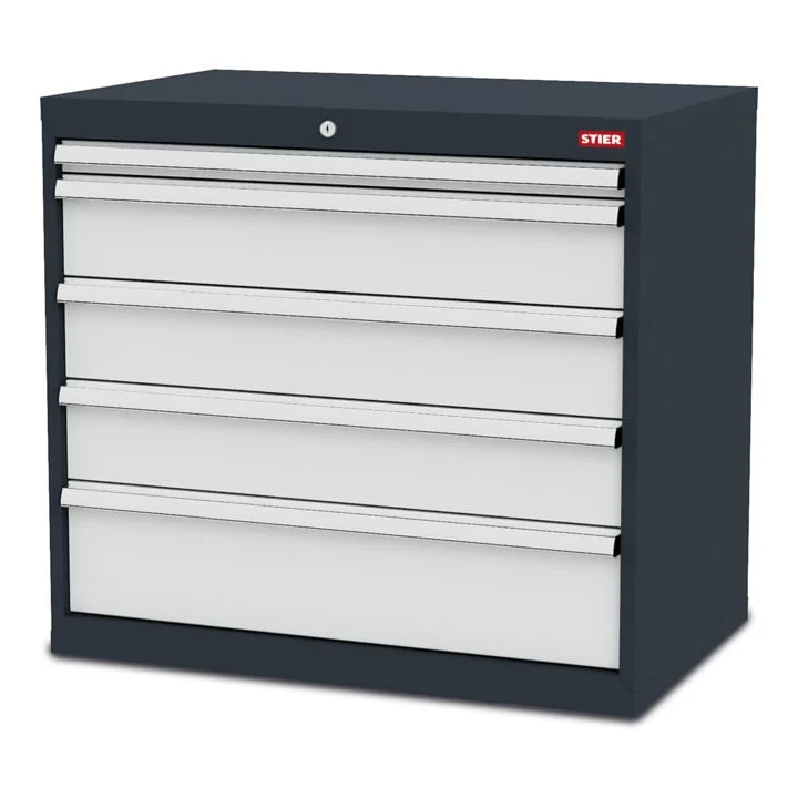 STIER Schubladenschrank mit 5 Schubladen | BxTxH 900x575x820 mm | Gesamttragkraft 1000kg | Blendenhöhen 50 bis 200mm
