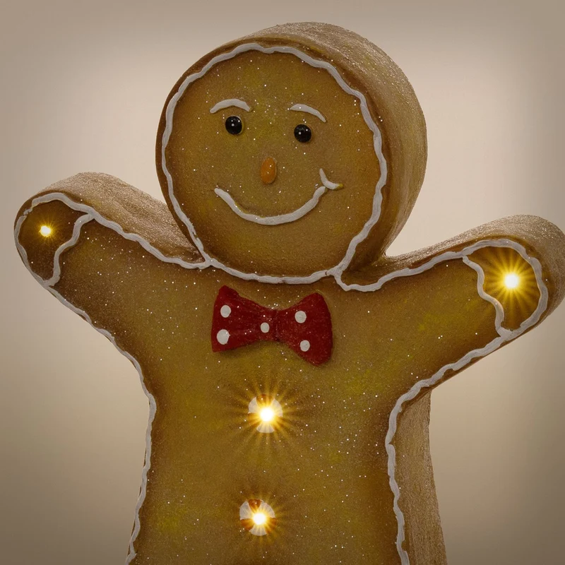 ECD GERMANY | Lebkuchenmann-Figur mit LED-Beleuchtung 75 cm, Braun, Weihnachtsdeko Innen, Lebkuchenfigur mit Fliege, Weihnachtsfigur Batteriebetrieben