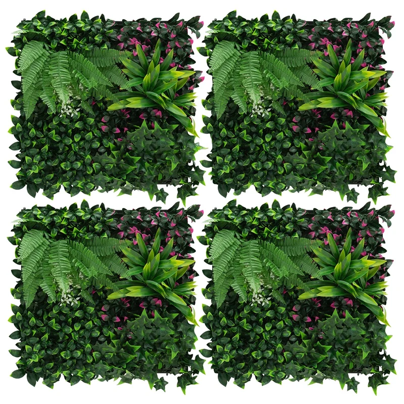 ECD Germany | Künstliche Pflanzenwand 4er Set 50x50 cm Grün Kunstpflanzen Wandpaneele Indoor Outdoor Blumenwand Sichtschutz Wandpflanzen