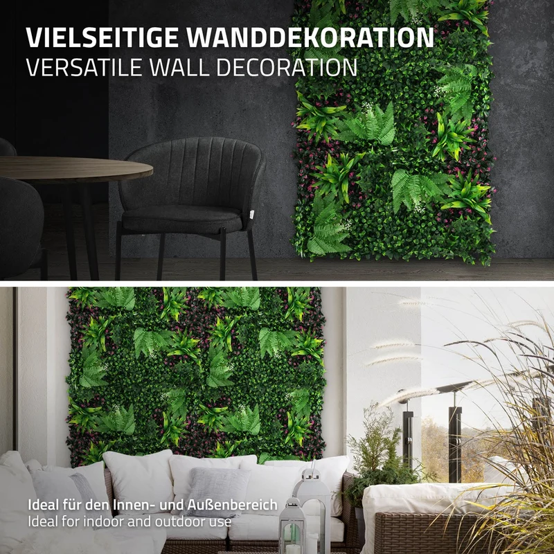 ECD Germany | Künstliche Pflanzenwand Jungle Fern 4er Set 50x50 cm Grün Kunstpflanzen Wandpaneele Indoor OutdoorBlumenwand Sichtschutz Wandpflanzen