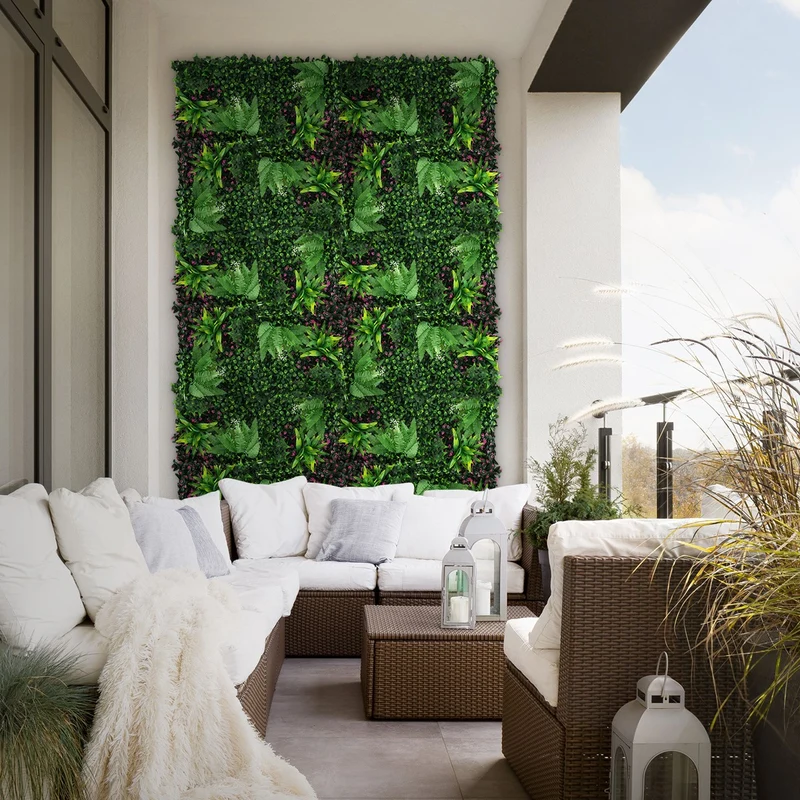 ECD Germany | Künstliche Pflanzenwand Jungle Fern 4er Set 50x50 cm Grün Kunstpflanzen Wandpaneele Indoor OutdoorBlumenwand Sichtschutz Wandpflanzen