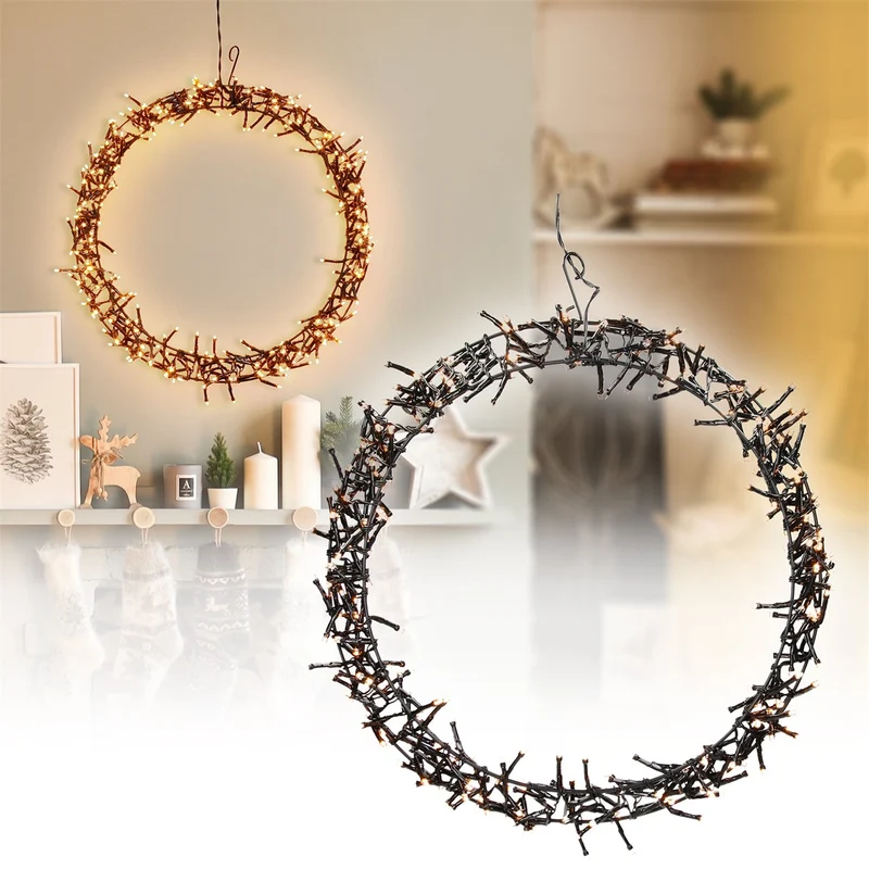 ECD Germany | LED Weihnachtskranz, aus Metall, Warmweiß Kranz Lichterkranz Weihnachtsdeko mit Lichterkette Weihnachtsbeleuchtung Außen