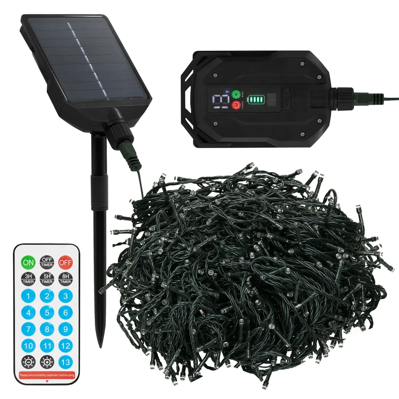 LED Solar Cluster Lichterkette 16 m mit 800 warmweißen LEDs 13 Modi & Timer