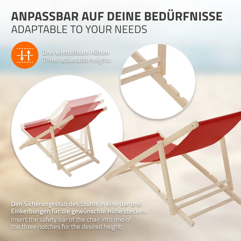 Gartenstuhl Strandliege Liegestuhl Sonnenliege Rot aus Holz klappbar
