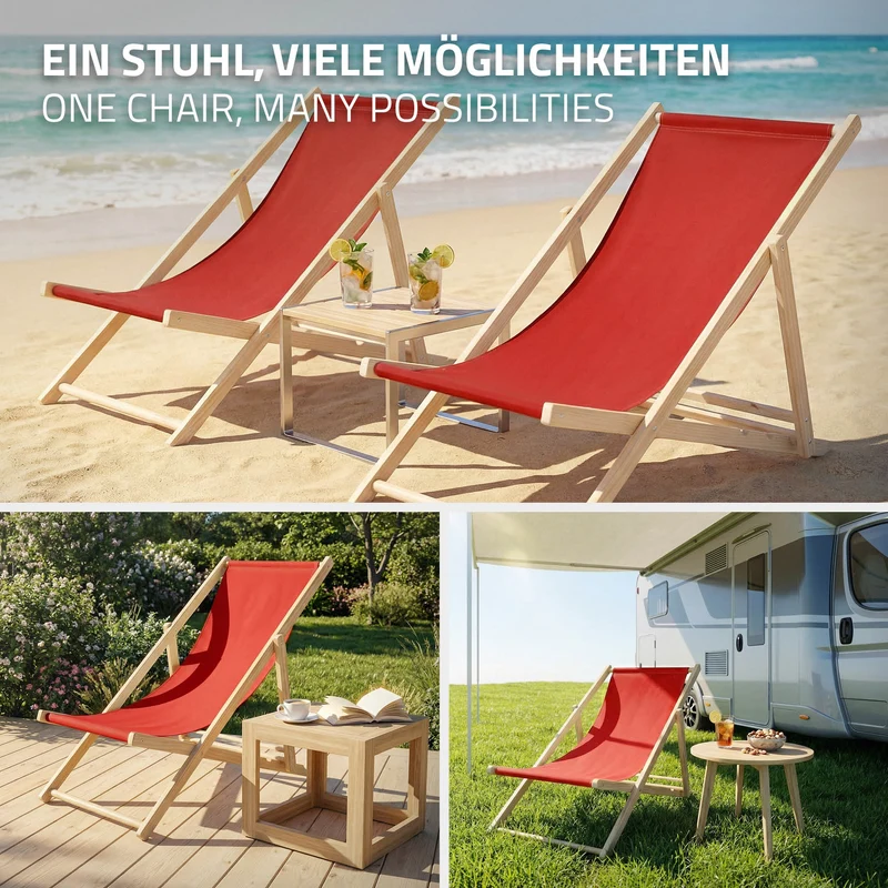 Gartenstuhl Strandliege Liegestuhl Sonnenliege Rot aus Holz klappbar