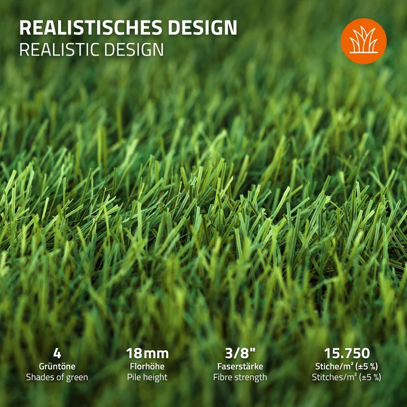 Rasenteppich Kunstrasen-Rolle 150x900 cm 13,5m² Grün, wetterfest, 18mm, Grasmatte Meterware, Kunstgras