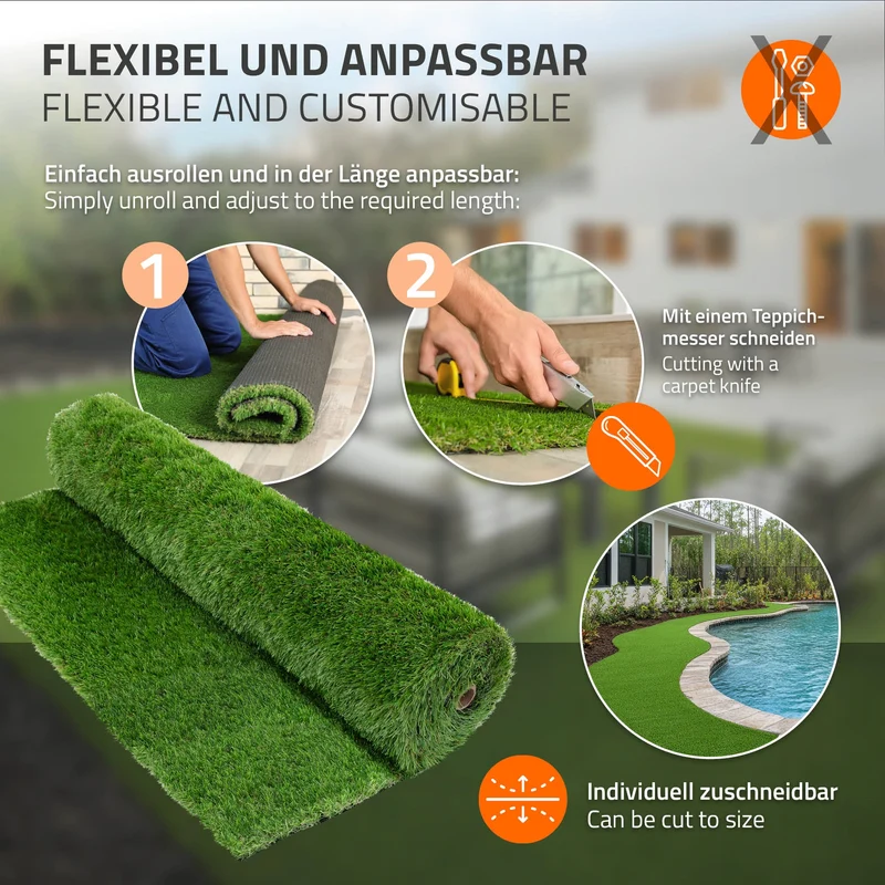 Rasenteppich Kunstrasen-Rolle 100x800 cm 8m² Grün, wetterfest, 18mm, Grasmatte Meterware, Kunstgras
