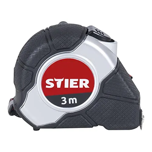 STIER Taschenbandmaß Länge 3 bis 8 m Gürtelclip Maßband Self-Lock-Buttons