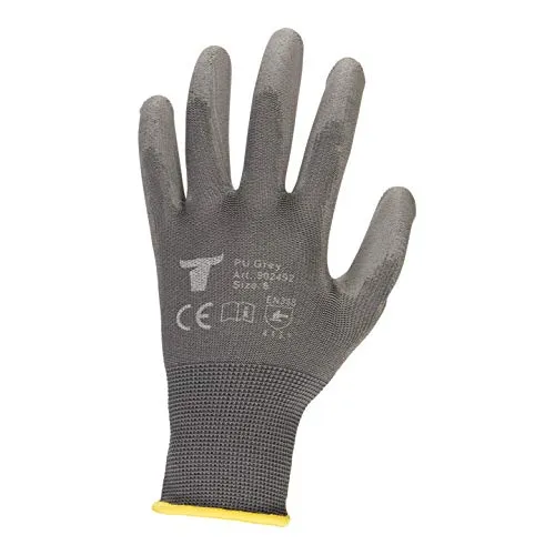 STIER Montagehandschuh, 12 Paar, Größe 8, Nylon mit PU-Beschichtung, Exzellentes Tastgefühl, Griffsicherheit, hohe Abriebfestigkeit, Atumungsaktivität, Grau