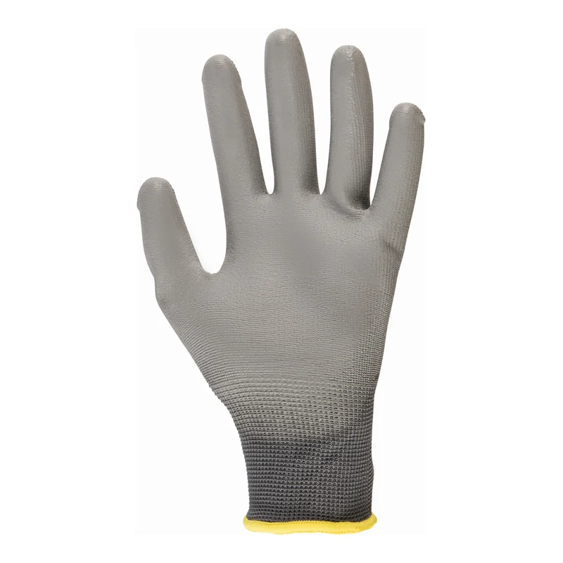 STIER Montagehandschuh, 12 Paar, Größe 8, Nylon mit PU-Beschichtung, Exzellentes Tastgefühl, Griffsicherheit, hohe Abriebfestigkeit, Atumungsaktivität, Grau