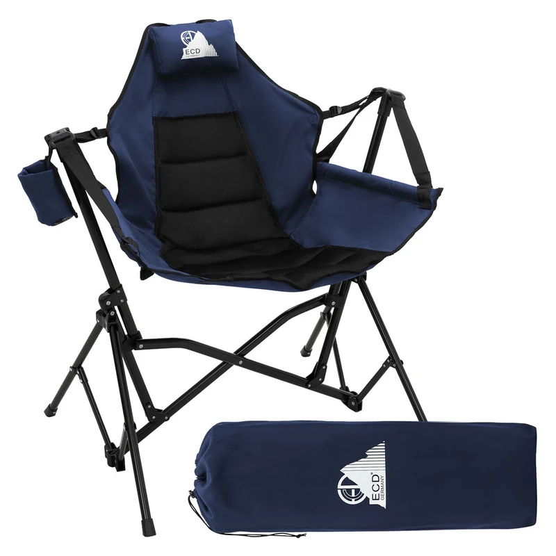 ECD GERMANY | Campingstuhl faltbar mit Stahlgestell Blau Schaukelstuhl bis 150kg Angelstuhl Klappstuhl mit verstellbarer Rückenlehne Faltstuhl Outdoor