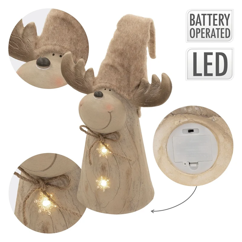ECD GERMANY | Weihnachtselch-Figur mit LED-Beleuchtung Braun Weihnachtsdeko Innen LED-Rentier Weihnachtsfigur Batteriebetrieben Dekofigur