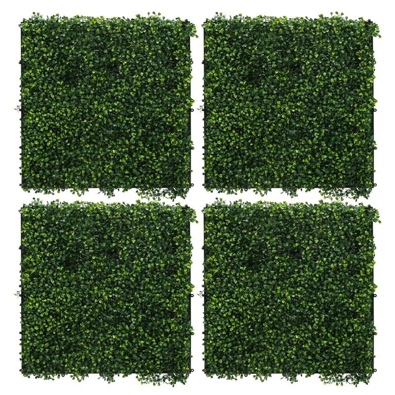 ECD Germany | Künstliche Pflanzenwand 4er Set 50x50 cm Grün Kunstpflanzen Wandpaneele Indoor Outdoor Blumenwand Sichtschutz Wandpflanzen