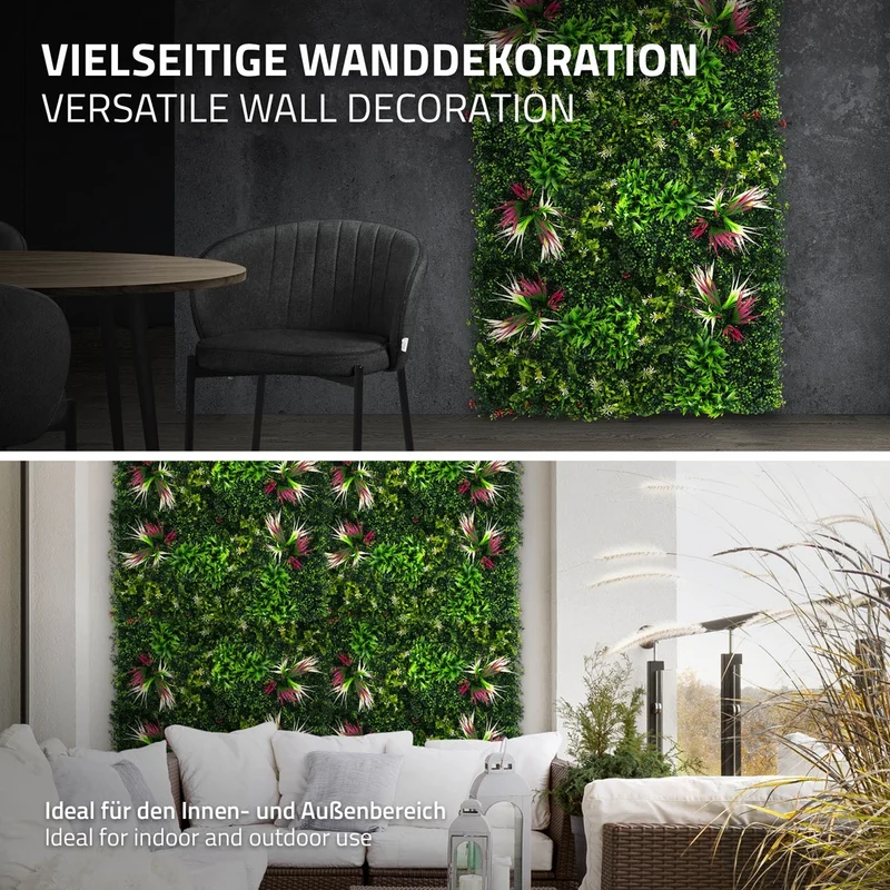 ECD Germany | Künstliche Pflanzenwand 4er Set 50x50 cm Grün Kunstpflanzen Wandpaneele Indoor Outdoor Blumenwand Sichtschutz Wandpflanzen