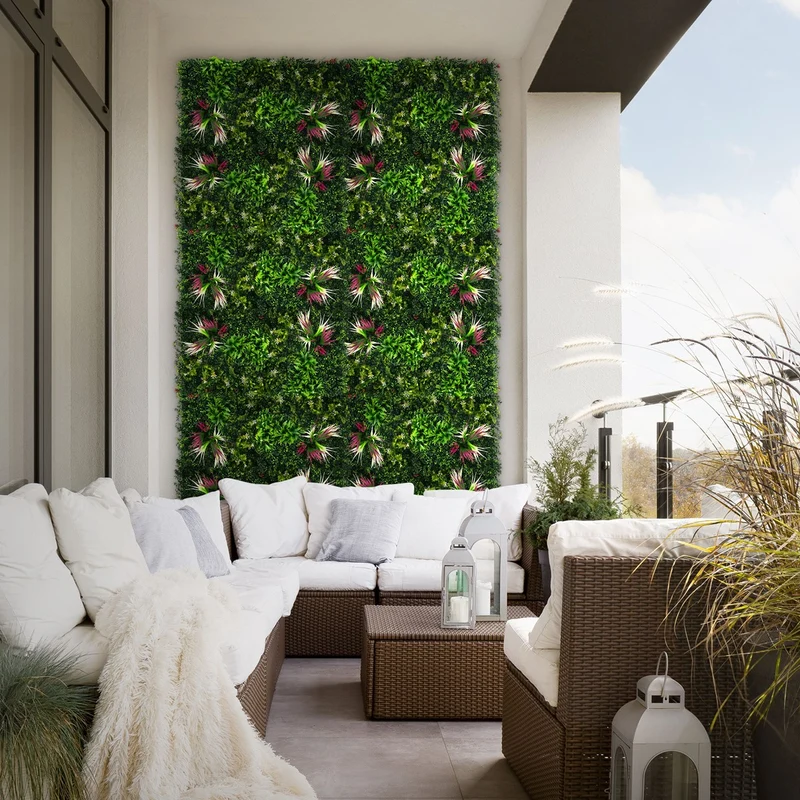 ECD Germany | Künstliche Pflanzenwand 4er Set 50x50 cm Grün Kunstpflanzen Wandpaneele Indoor Outdoor Blumenwand Sichtschutz Wandpflanzen