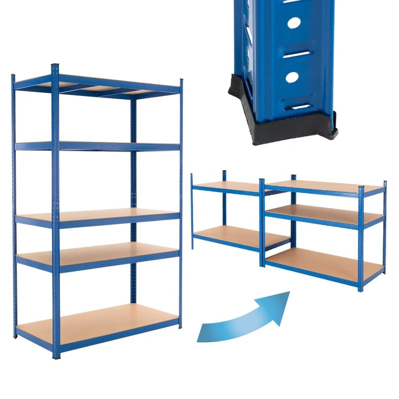 B-Ware Werkstattregal 200x100x60 cm blau aus MDF Holzfaserplatte und Metall belastbar bis 875 kg