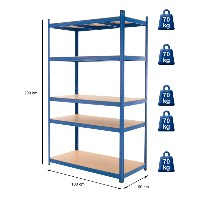 B-Ware Werkstattregal 200x100x60 cm blau aus MDF Holzfaserplatte und Metall belastbar bis 875 kg