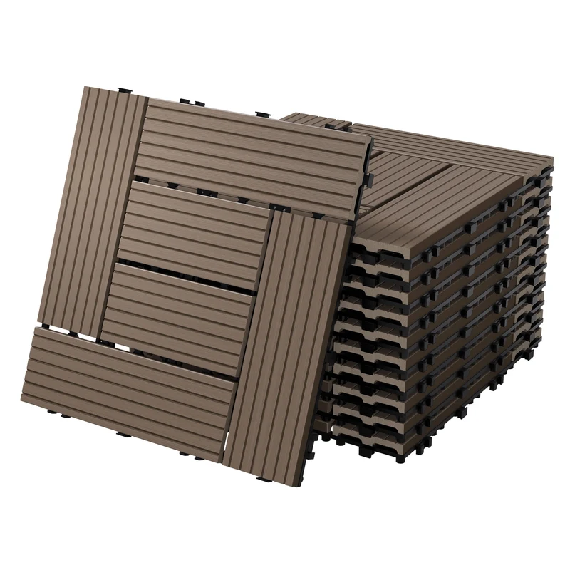 B-Ware WPC Terrassenfliesen 30x30 cm 11er Set für 1m² Dunkelbraun in Holzoptik Mosaik mit Drainage und Klicksys