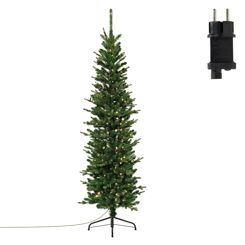 ECD Germany | Künstlicher Weihnachtsbaum Naturgetreu mit Lichterkette 180 cm Grün Tannenbaum mit Standfuß Weihnachtsdeko Christbaum schmal 933 Spitzen