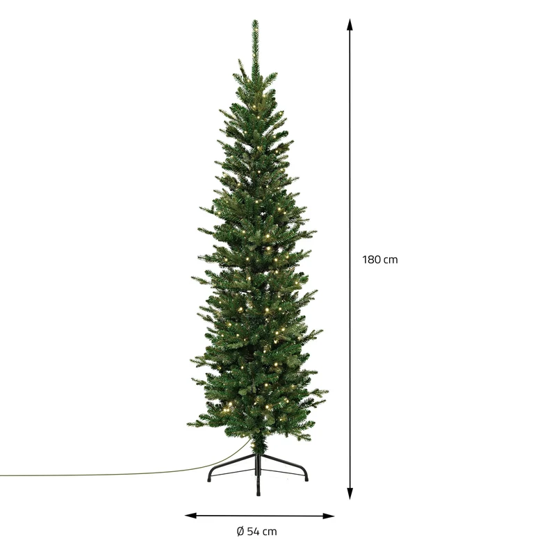 ECD Germany | Künstlicher Weihnachtsbaum Naturgetreu mit Lichterkette 180 cm Grün Tannenbaum mit Standfuß Weihnachtsdeko Christbaum schmal 933 Spitzen