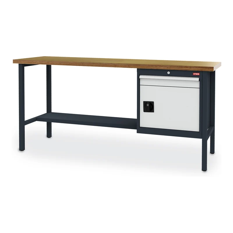 STIER Werkbank mit 1 Schublade und 1 Tür BxTxH 1500x600x960 mm RAL 7016 / RAL 7035