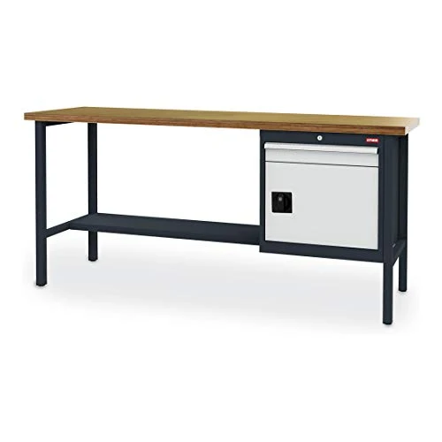 STIER Werkbank mit 1 Schublade und 1 Tür BxTxH 1500x600x960 mm RAL 7016 / RAL 7035