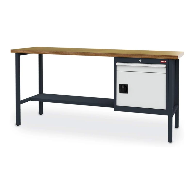 STIER Werkbank mit 1 Schublade und 1 Tür BxTxH 1500x600x960 mm RAL 7016 / RAL 7035