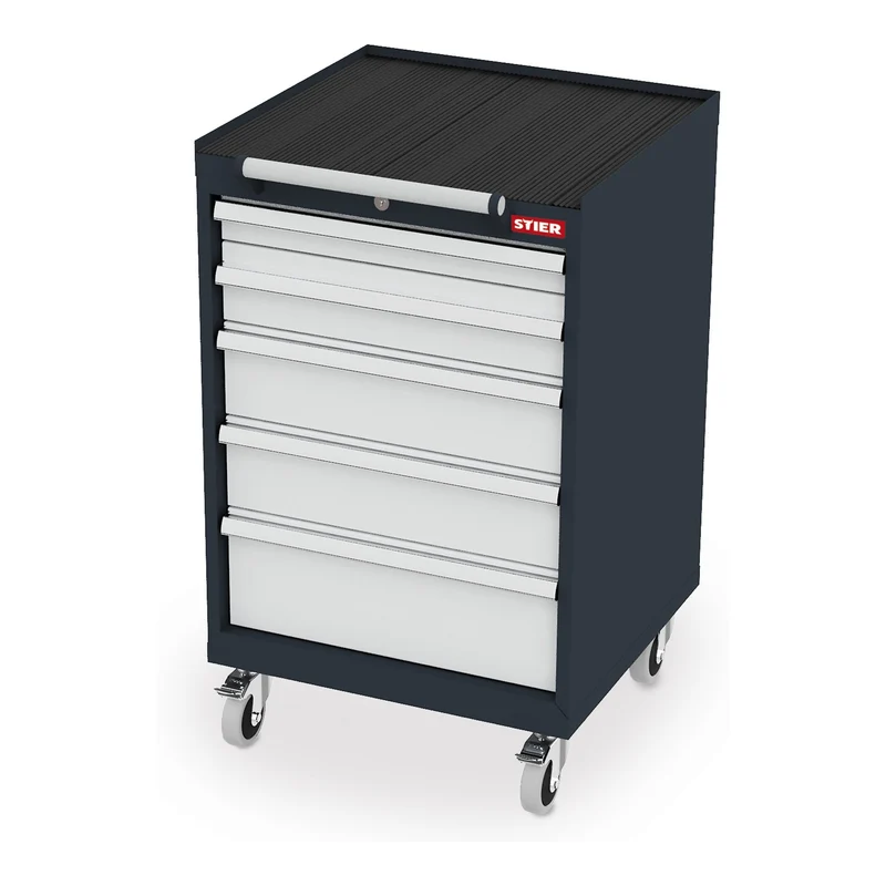 STIER Mobiler Schubladenschrank mit 6 Schubladen BxTxH 600x575x1090 mm, anthrazitgrau/lichtgrau, RAL 7016 / RAL 7035