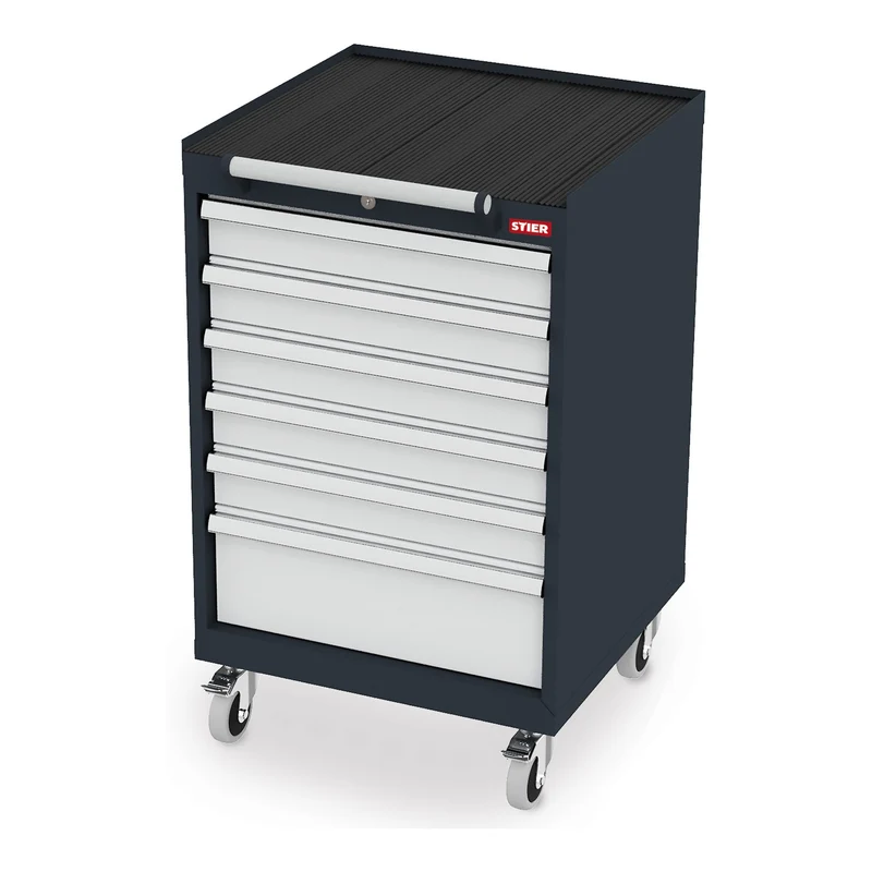 STIER Mobiler Schubladenschrank mit 6 Schubladen BxTxH 600x575x1090 mm, anthrazitgrau/lichtgrau, RAL 7016 / RAL 7035