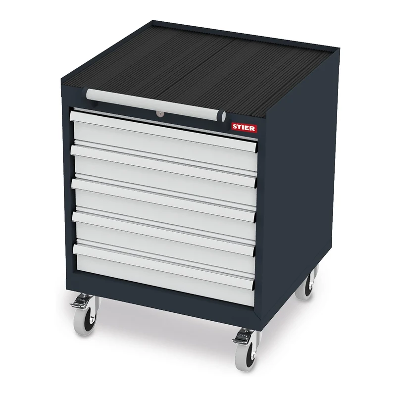 STIER Mobiler Schubladenschrank mit 6 Schubladen BxTxH 600x575x1090 mm, anthrazitgrau/lichtgrau, RAL 7016 / RAL 7035