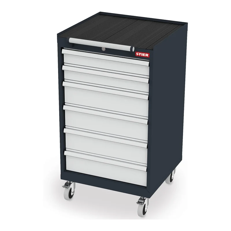 STIER Mobiler Schubladenschrank mit 6 Schubladen BxTxH 600x575x1090 mm, anthrazitgrau/lichtgrau, RAL 7016 / RAL 7035