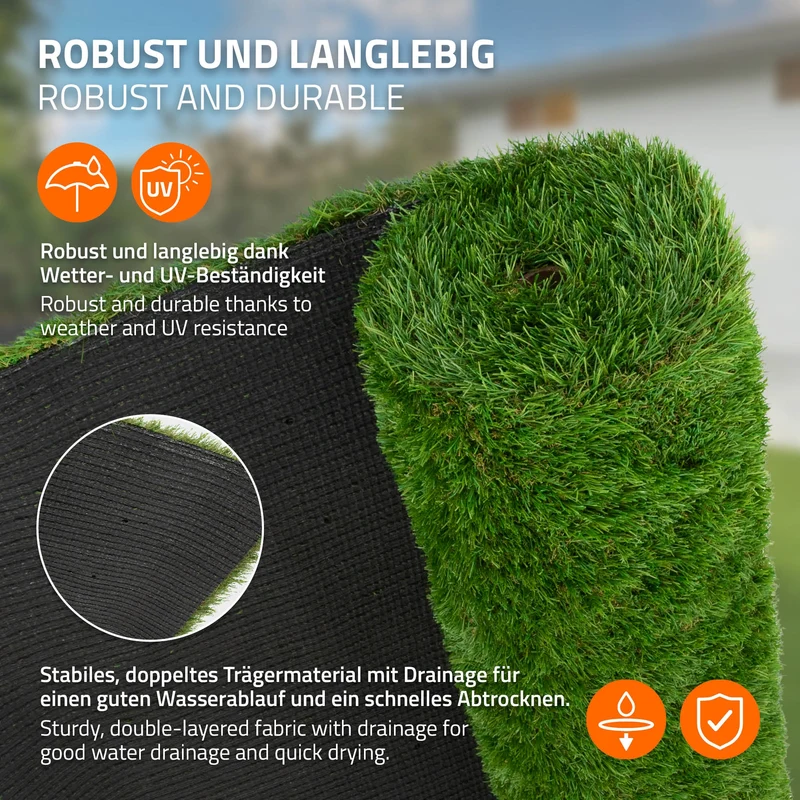 Rasenteppich Kunstrasen-Rolle 150x400 cm 6m² Grün, wetterfest, 18mm, Grasmatte Meterware, Kunstgras