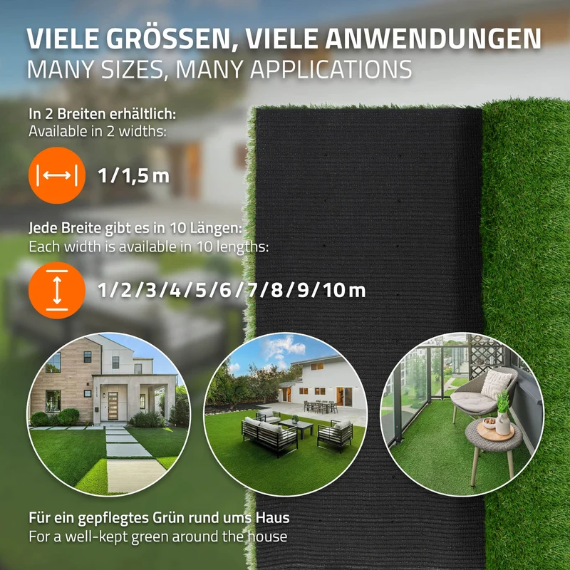 Rasenteppich Kunstrasen-Rolle 150x300 cm 4,5m² Grün, wetterfest, 18mm, Grasmatte Meterware, Kunstgras