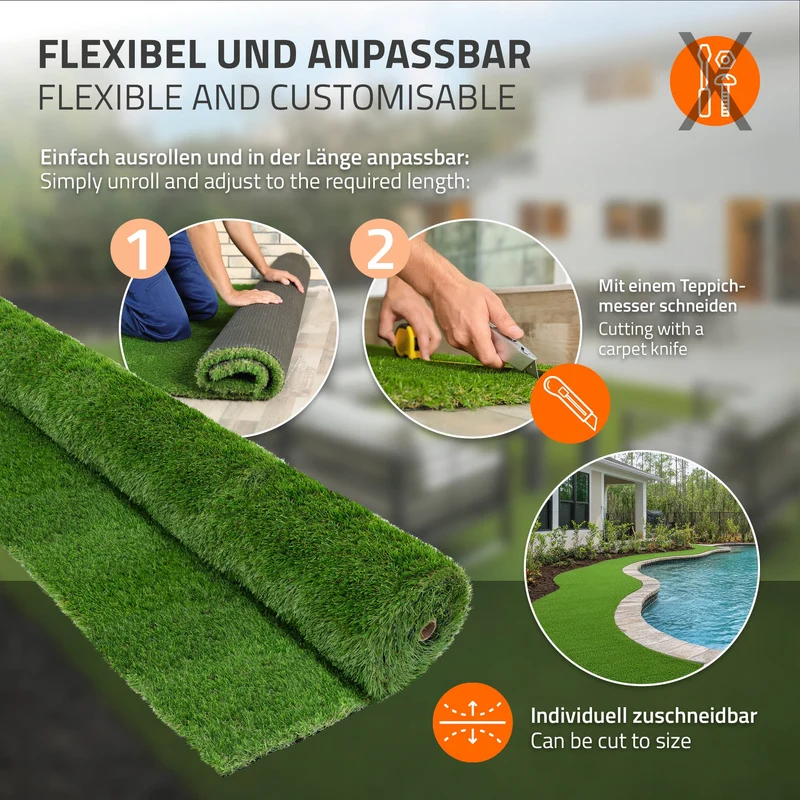 Rasenteppich Kunstrasen-Rolle 150x700 cm 10,5m² Grün, wetterfest, 18mm, Grasmatte Meterware, Kunstgras