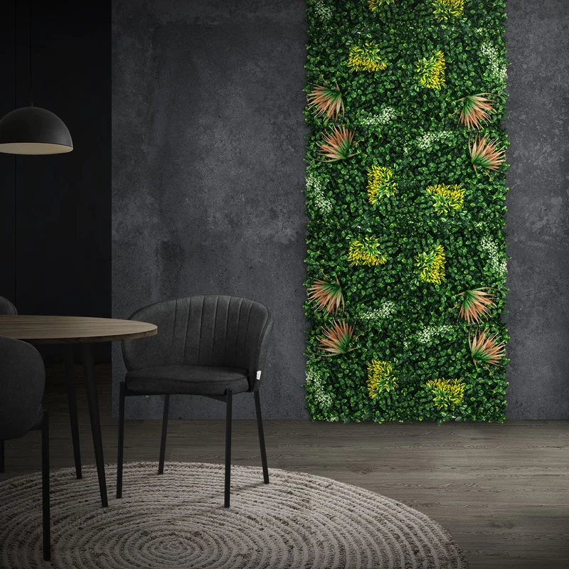 ECD Germany | Künstliche Pflanzenwand Copper Leaf 4er Set 50x50 cm Grün Kunstpflanzen Wandpaneele Indoor Outdoor Blumenwand Sichtschutz Wandpflanzen