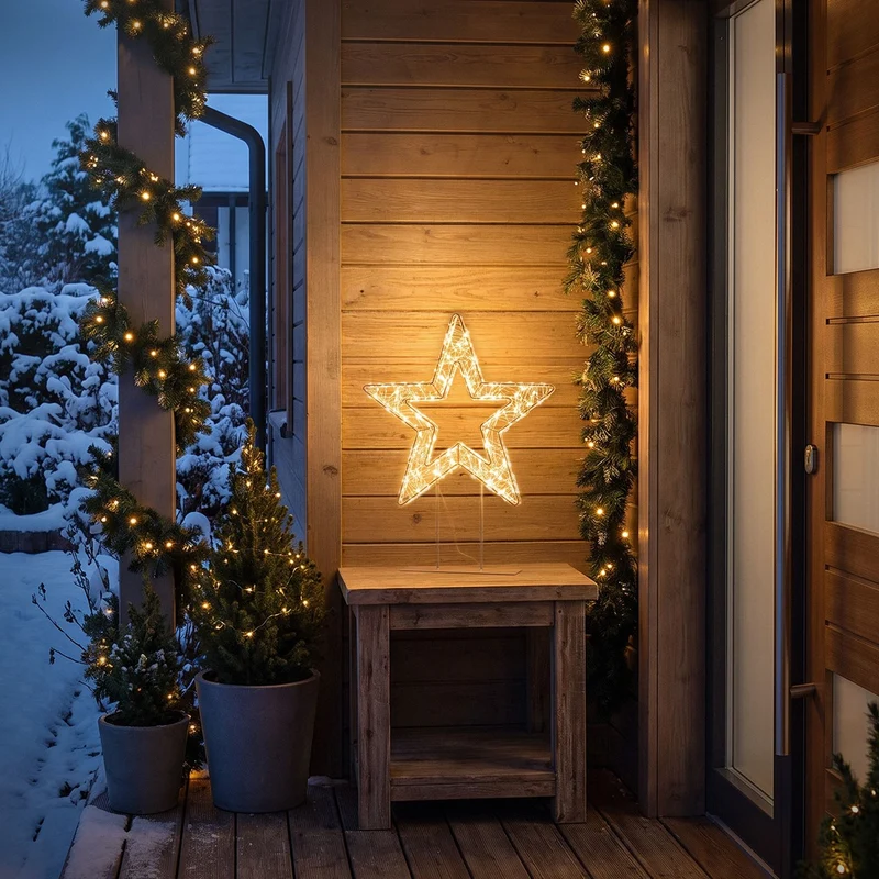 ECD Germany | LED Weihnachtsstern auf Sockel 37 cm Warmweiß Stern Leuchtstern Weihnachtsdeko mit Lichterkette Weihnachtsbeleuchtung Außen mit Timer