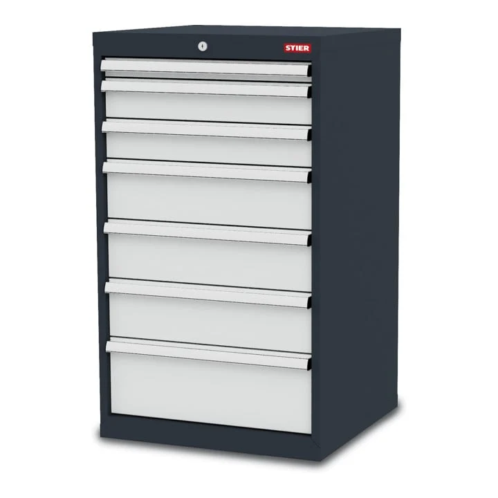 STIER Schubladenschrank, Kugelführung, 7 Schubladen, Stabile Stahlkonstruktion, Werkzeugschrank, Tragkraft je Schublade 80 kg, Werkstattschrank, Stahlschrank