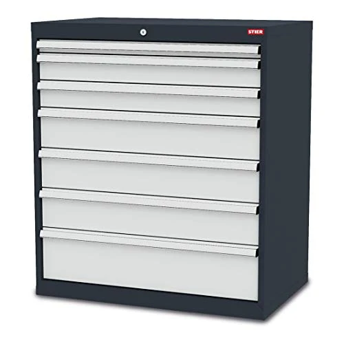 STIER Schubladenschrank, Kugelführung, 7 Schubladen, Stabile Stahlkonstruktion, Werkzeugschrank, Tragkraft je Schublade 80 kg, Werkstattschrank, Stahlschrank