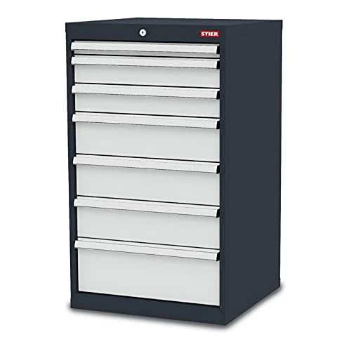 STIER Schubladenschrank, Kugelführung, 7 Schubladen, Stabile Stahlkonstruktion, Werkzeugschrank, Tragkraft je Schublade 80 kg, Werkstattschrank, Stahlschrank