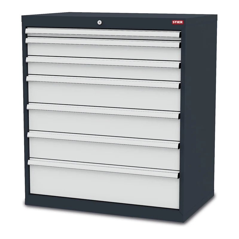 STIER Schubladenschrank, Kugelführung, 7 Schubladen, Stabile Stahlkonstruktion, Werkzeugschrank, Tragkraft je Schublade 80 kg, Werkstattschrank, Stahlschrank