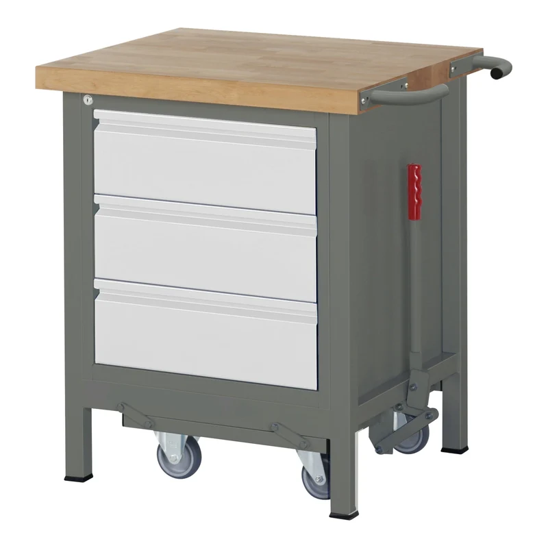 STIER Werkbank Premium mit abs. Fahrgestell und 3 Schubladen