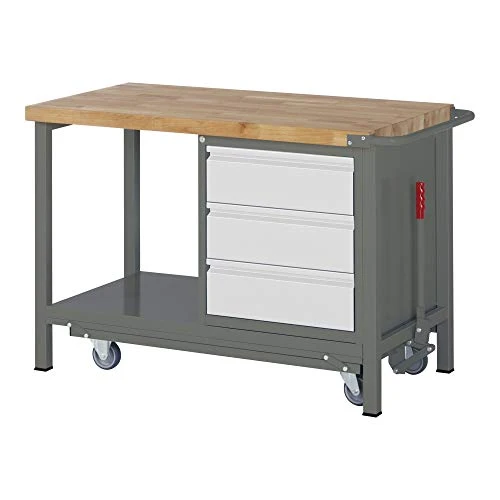 STIER Werkbank Premium mit abs. Fahrgestell und 3 Schubladen