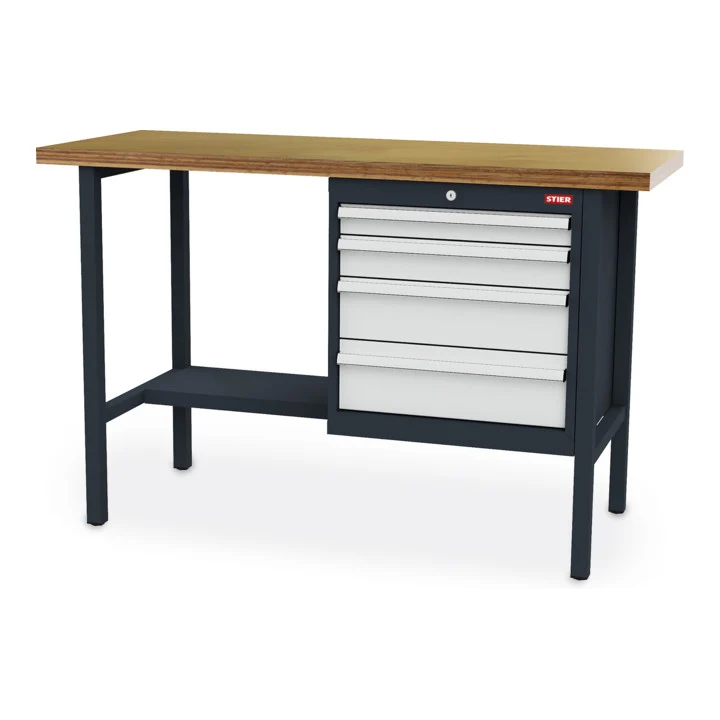 STIER Werkbank mit 4 Schubladen BxTxH 1500x600x960 mm RAL 7016 / RAL 7035