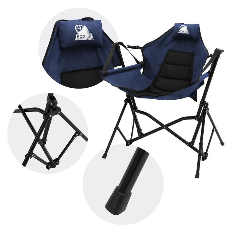 ECD GERMANY | Campingstuhl faltbar mit Stahlgestell Blau Schaukelstuhl bis 150kg Angelstuhl Klappstuhl mit verstellbarer Rückenlehne Faltstuhl Outdoor